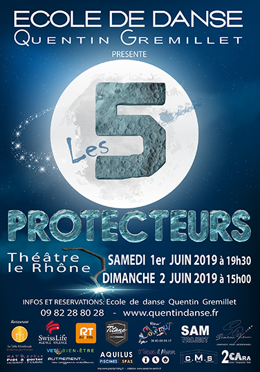 Affiche dynamique de "Les 5 Protecteurs", présentant les héros emblématiques dans une composition visuelle saisissante.