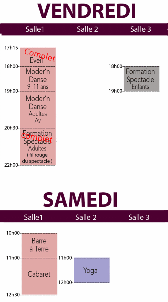 Planning école de danse Quentin GREMILLET vendredi samedi