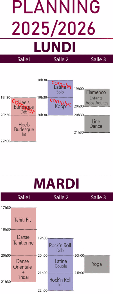 Planning école de danse Quentin GREMILLET Lundi