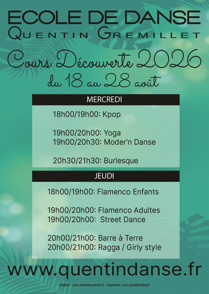 Cours de danse, stage de danse été à Valence et Bourg les Valence | Ecole de danse Quentin Gremillet