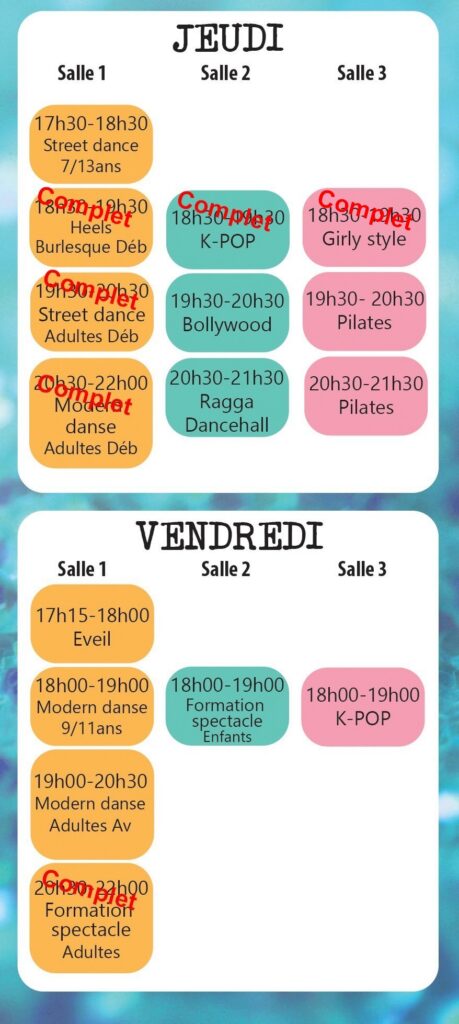 Planning Jeudi Vendredi